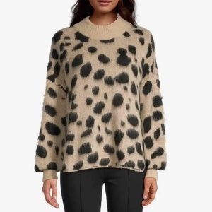 Boss Women's Fellyna Jacquard Pullover Leopard Print Mock Neck Sweater